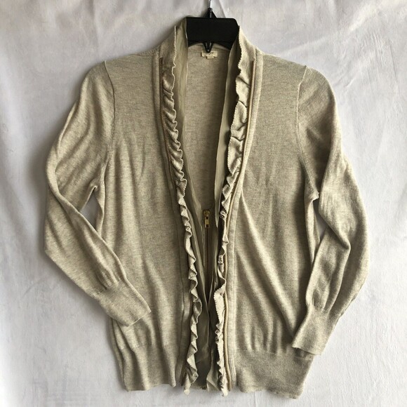 J. Crew Cotton/Wool/Silk, Double Gold Zipper Women's Beige Sweater Size Large - Picture 1 of 9